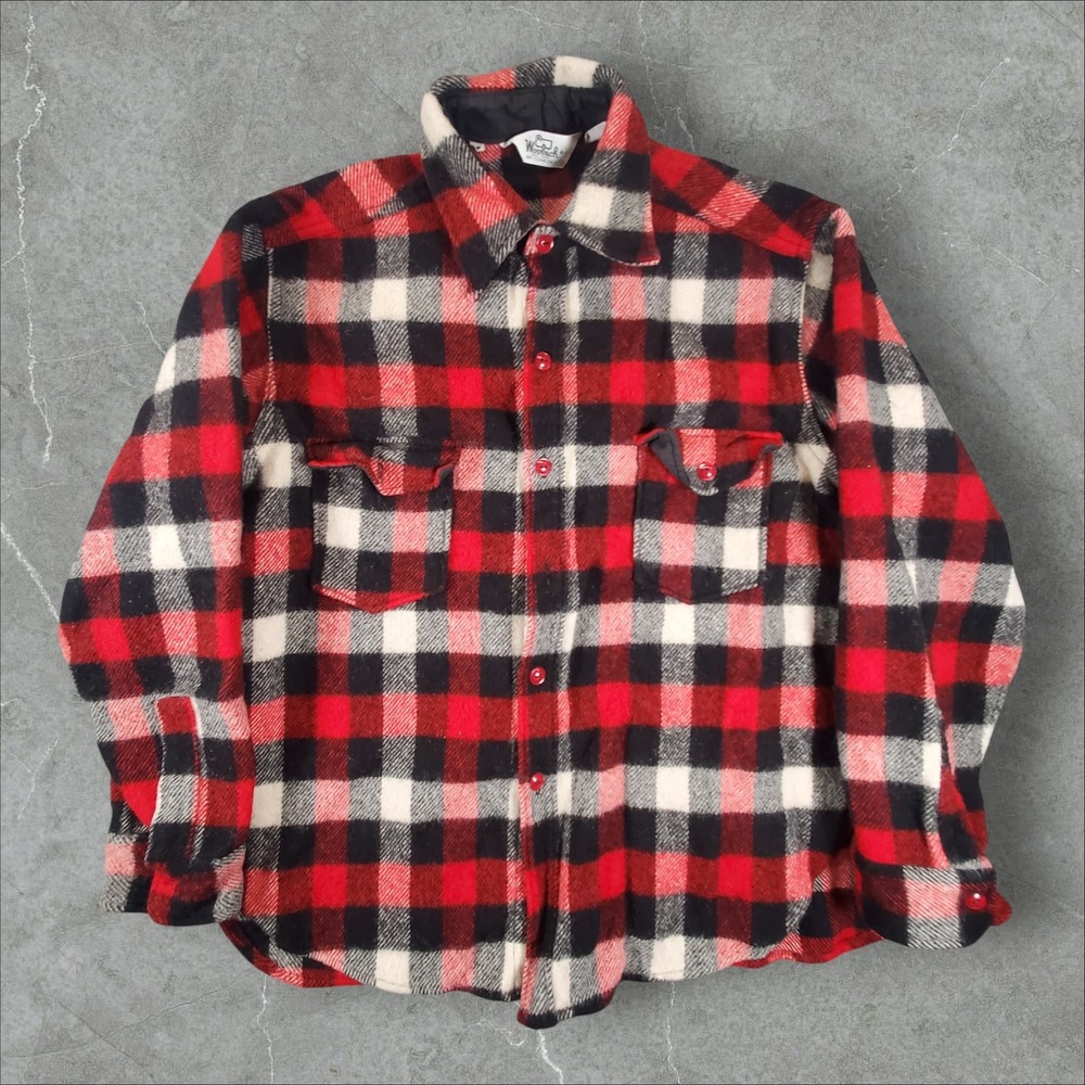 Woolrich Flannel Shirt Mens XXL Red Black Buffalo Shadow Plaid Wool Vintage